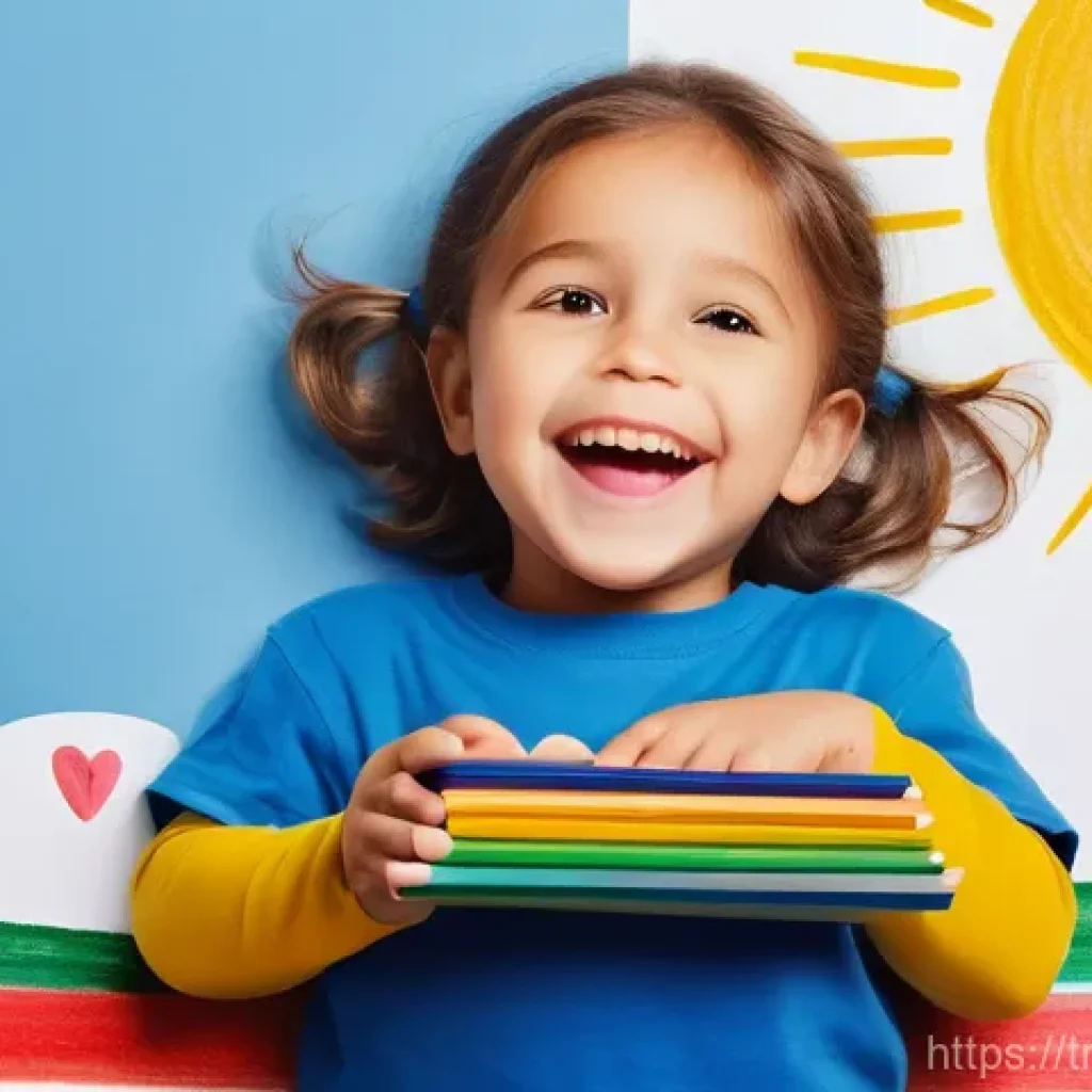 아이와 함께하는 감정일기 쓰기 - **A young child's vibrant emotion journal revealing their inner world.**
A bright, close-up shot...