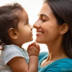 Home 14 부모의 감정 표현 방식 - **Emotional Connection and Non-Verbal Cues:**
"A heartwarming, softly lit portrait of a mother g...